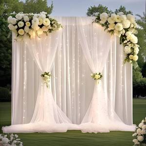 lot 9969 image: GUANSEN 10  8FT White Pearl Tulle Double Layered Backdrop Curtain with Lights String and Lining Fabric for Wedding Baby Shower Birthday Parites Photo Decorations