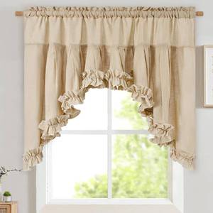 lot 9970 image: Likiyol Linen Valances for Windows Farmhouse Ruffle Swag Valance Rustic Country Window Valances Light Filtering Kitchen Curtains Rod Pocket Valance Curtains for Bathroom Cafe, Linen, 60 W x 36 L