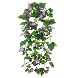 lot 9983 image: FERIAL Artificial Vines 15Feet Silk Flower Garland for Outdoors Purple Morning Glory Vine Artificial Flowers Hanging Plants Garland Fake Green Plant 2Pcs for Wall Fence Indoor Wedding Banquet Decor