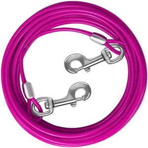 lot 9984 image: HaiYUAN Dog Tie Out Cable 1015202530 FT Runner for Yard Steel Wire Cable with Durable Superior Clips Pink Chains for Outside Dog Lead for Large Up to 165 Lbs