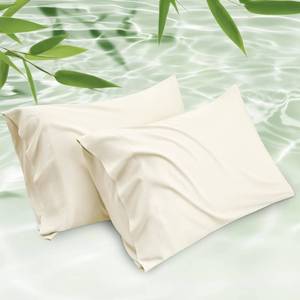 lot 9985 image: Bedsure Pillow Cases Standard Size, Cooling Pillow Cases, Rayon Derived from Bamboo Cream Pillowcases Standard Set of 2, PureWoven Silky Soft Bedding Pillow Covers with Envelope Closure, 20x26 Inches