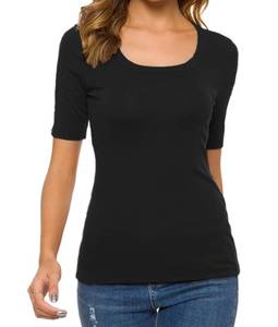 lot 9988 image: Womens Square U Neck Short Sleeve Basic Tee Tops Fitted Cotton T-Shirts for Summer Winter Layer (XL, Black)