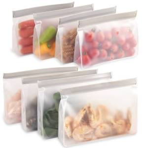 lot 9992 image: Cozihom Reusable Storage Bags, Stand Up Ziplock Bags, Reusable Sandwich Bags, Freezer Lunch Bags, Leakproof, BPA Free, 4 Large bags, 4 Middle bags
