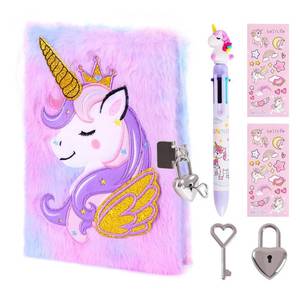 lot 9995 image: PrinBarBee Unicorn Diary with Lock for Girls,Cute Plush Journal Notebook Set for Kid with Stickers,Fluffy Secret Notebook for Writing and Drawing Gifts for Girls ages 6-8
