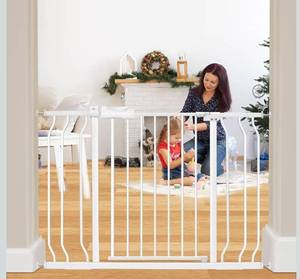 lot 2930 image: Narrow Baby Gates for Stairs Doorways Auto Close Tension Black Metal Child Pet Safety Gates with Pressure Mount 29-34 Inch Wide