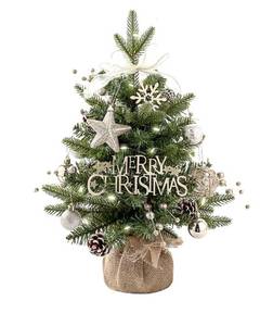 lot 2932 image: 18 Inch Small Table Top Artificial Christmas Tree with LED Lights &amp Ball Ornament &amp Music Box, Mini Tabletop Battery Operated Xmas Tree for Holiday Home Desk&nbsp