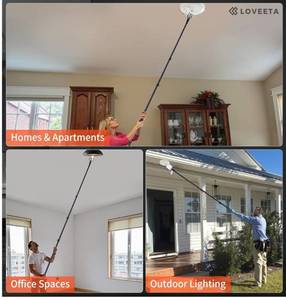 lot 2951 image: LOVEETA Gen2 12Ft 18Ft Reach Extendable Light Bulb Changer Pole for High Ceilings Telescopic Light Bulb Pole Changer with Bulb Gripper, Chandelier Lights - Jet Black