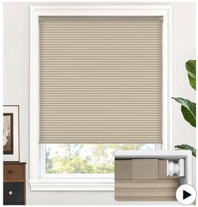 lot 2961 image: LazBlinds Cordless Cellular Shades, No Tools No Drill Light Filtering Honeycomb Shades Pleated Blinds for Windows, 25 W x 64 H, Mocha - Retail $0