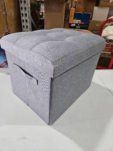 lot 2969 image: Collapsible Gray Fabric Storage Ottoman with Tufted Top - Retail $45