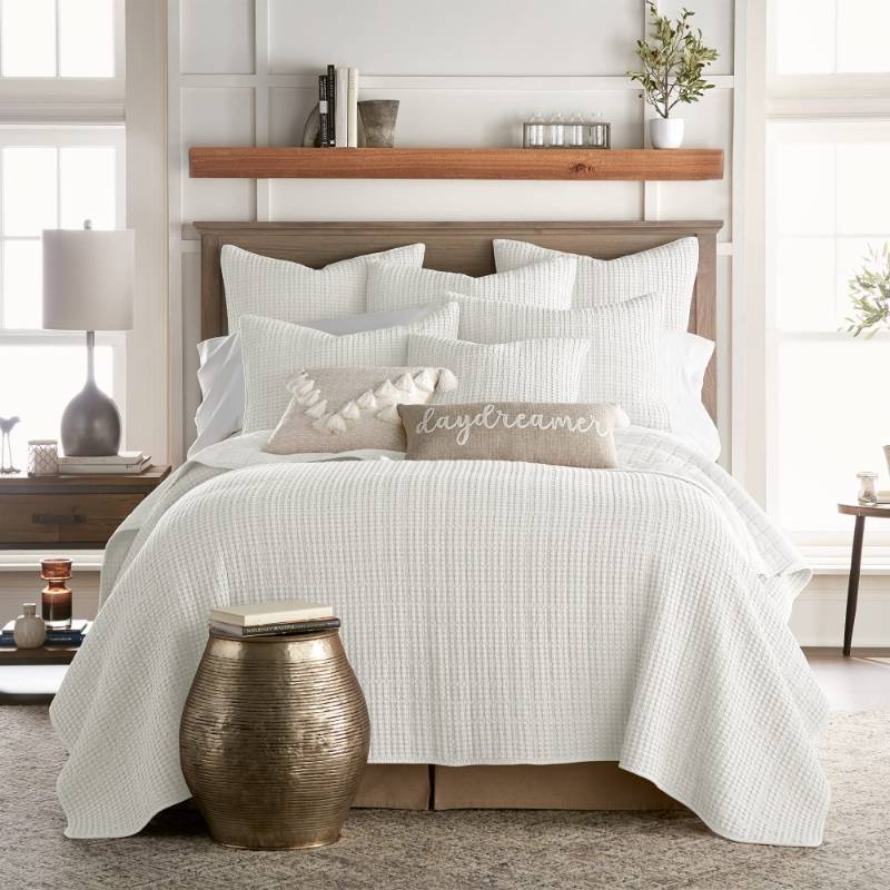 lot 22672 image: Levtex Home Mills Waffle FullQueen Quilt Set (88x92in) with 2 Pillow Shams (26x20in) - Cream - Cotton Waffle FullQueen Size Quilt Bedding Set - Lightweight, Soft, Pre-Washed - Retail $144