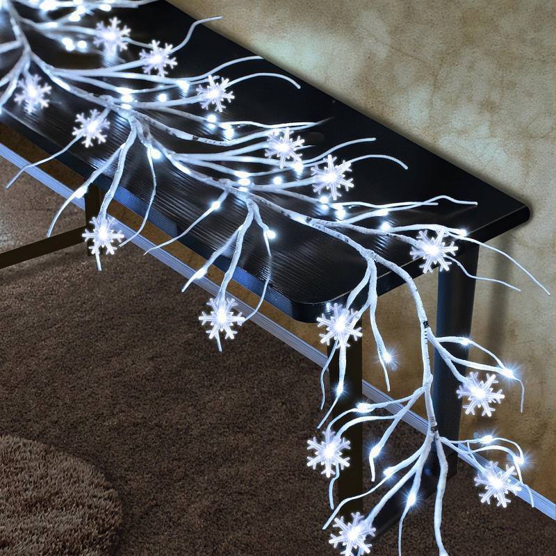 lot 33435 image: 6 Ft 54 LED Prelit Christmas Garland with Lights Lighted Birch Garland with Timer 8 Modes 18 Snowflakes Cold White Lights Battery Operated Twig Vine Garland for Mantle Fireplace Table Indoor Outdoor