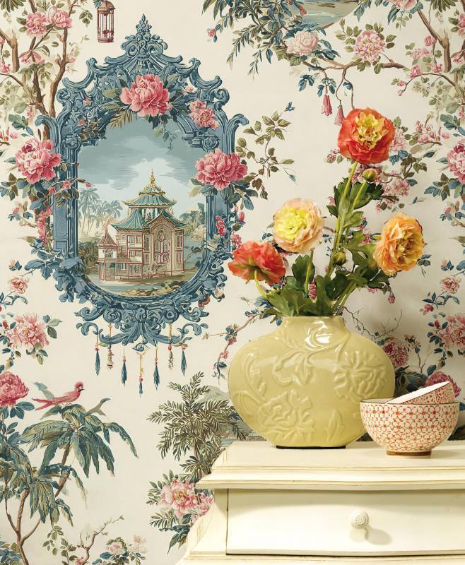lot 41531 image: Froluya Peel and Stick Wallpaper Vintage Floral Contact Paper 16.9 x 118.1 Peony Floral Wallpaper Peel and Stick Retro Self Adhesive Removable Wallpaper for Kitchen Bathroom Decor Waterproof Vinyl - Retail $7