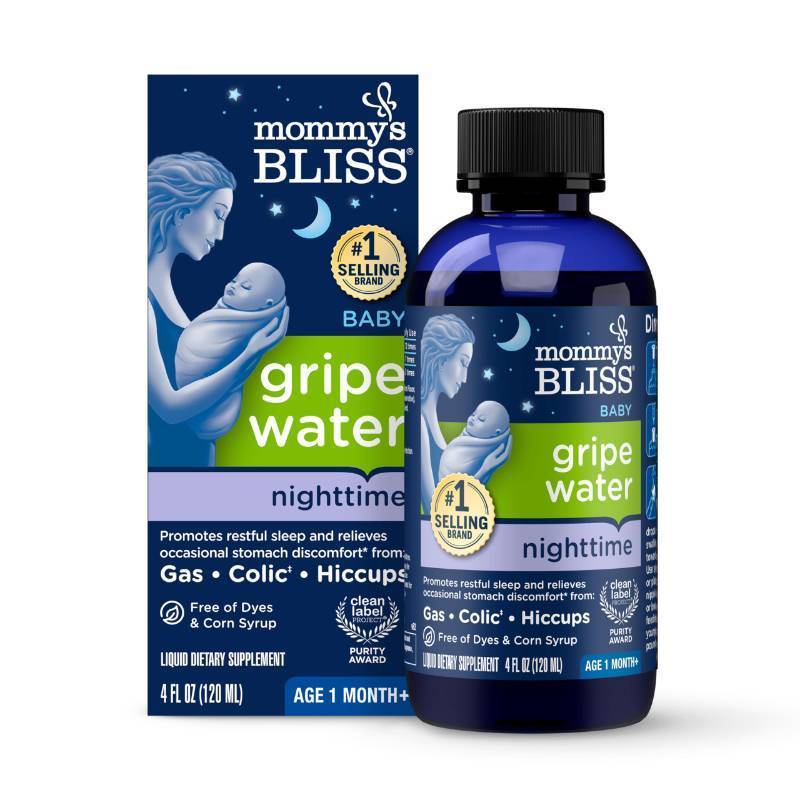 lot 41552 image: Mommys Bliss, Bottle, Mommys Bliss Night Time Gripe Water for Babys Tummy Trouble - Relieves Occasional Infant Stomach Discomfort from Gas, Colic, Fussiness, Hiccups , 4 Fl Oz - Retail $11