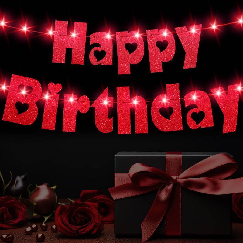 lot 41578 image: Ireer Light up Happy Birthday Banner for Valentine Red and Pink Valentine Decorations Hanging Paper Garland for Birthday Party Decorations 6. 6 Feet in Length