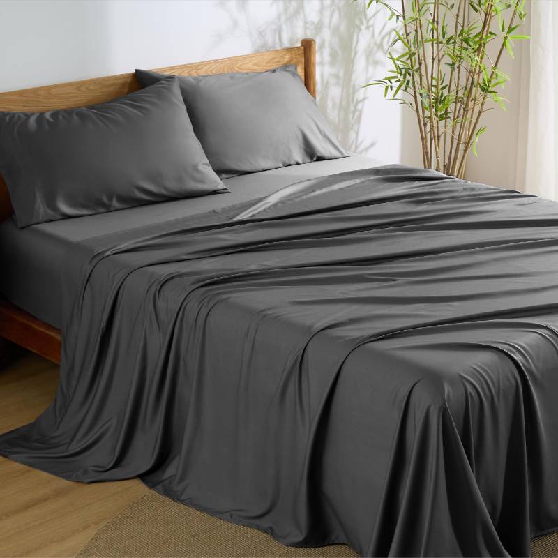 lot 44852 image: Bedsure Queen Sheet Set, Rayon Derived from Bamboo, Cooling Sheets, PureWoven, Breathable & Soft, Deep Pocket Up to 16 Inches, Hotel Luxury Silky Bedding for Hot Sleepers, Grey - Retail $78