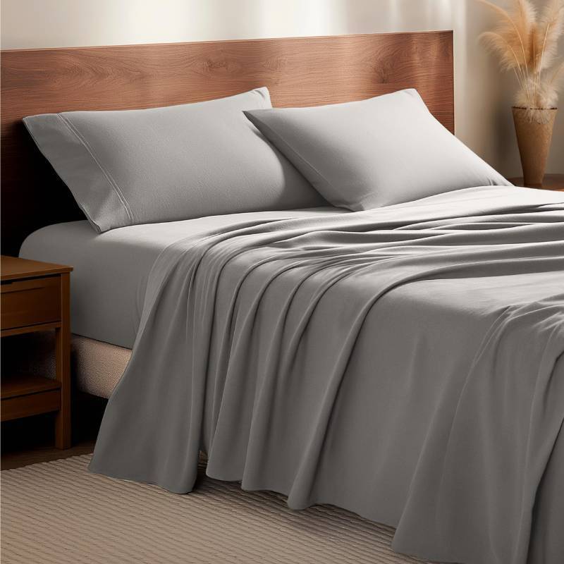 lot 44919 image: Bare Home Flannel Sheet Set 100% Cotton, Velvety Soft Heavyweight - Double Brushed Flannel - Deep Pocket (Full, Light Grey) - Retail $57