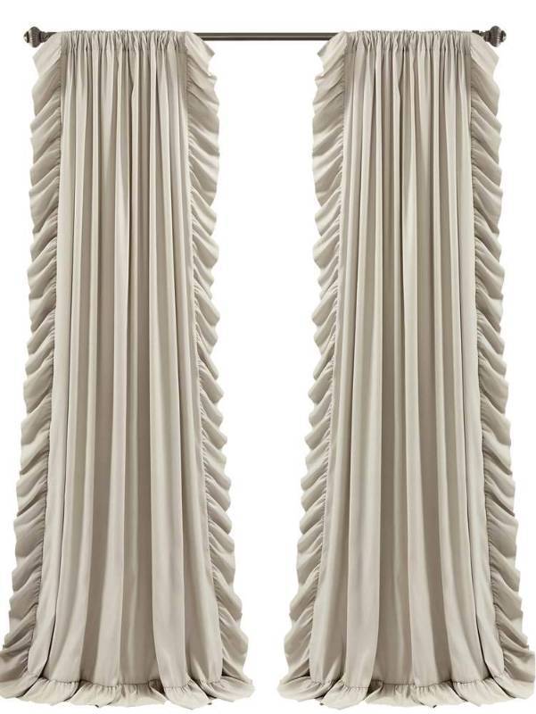 lot 45721 image: Lush Decor Reyna Ruffle Window Curtain Panel Set, Pair, 54 W x 95 L, Wheat - Flowy Curtain Set - Romantic Ruffle Curtains for Bedroom, Living room, or Dining Room - Farmhouse & Cottage Home Decor - Retail $51