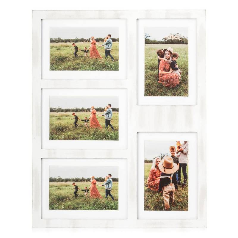 lot 50757 image: Great Lakes Memories GLM 4x6 or 5x7 Collage Picture Frames for Wall, Holds 5 Photos with Glass & Mat, 5x7 Picture Frame Collage, Picture Frames Wall Decor (White) - Retail $30