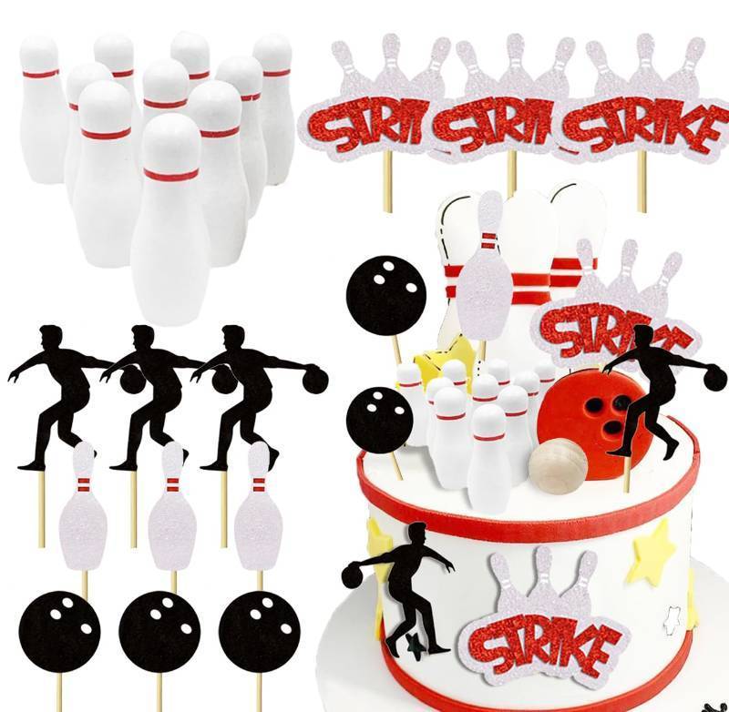 lot 58063 image: 24 PCS Bowling Cupcake Toppers - Sport Party Cupcake Decor for Themed Birthday Party Cake Decor