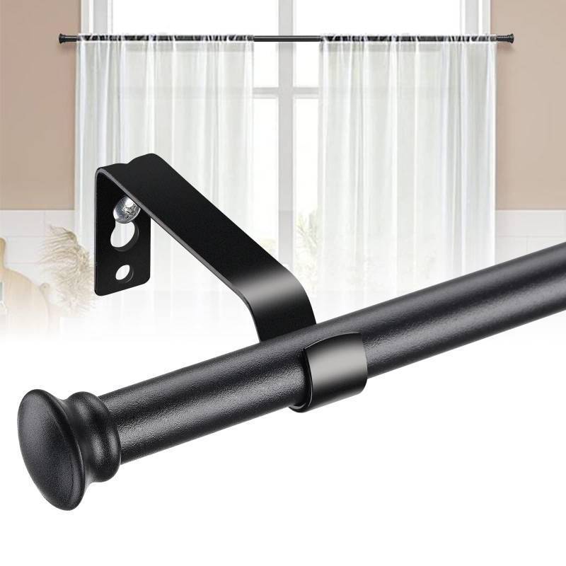 lot 58074 image: Black Curtain Rods for Windows - 58 Heavy Duty Stainless Steel Drapery Rod for Kitchen Bedroom Living Room Bathroom Outdoor Patio,28-76 inch Adjustable Curtain Pole with Modern Flat End - Retail $15