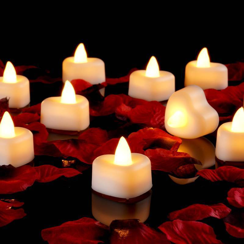 lot 58093 image: Amagic 1000 Pieces Artificial Rose Petals with 12 Heart LED Tea Lights Candles Kit, Rose Petals and Candles Set for Proposal, Anniversary, Valentines Day, Special Romantic Night, Wedding Table Decor - Retail $7