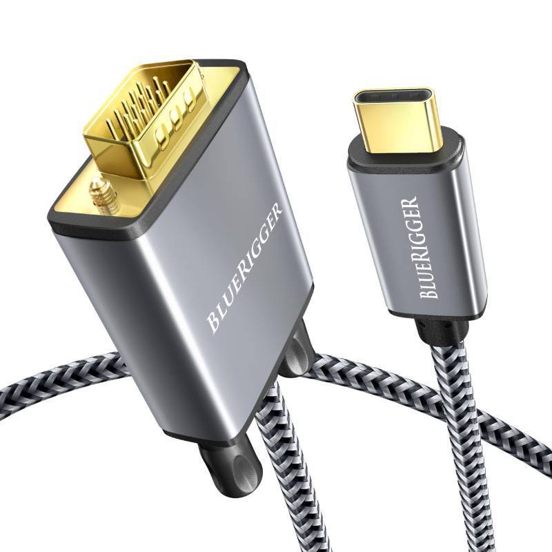 lot 58104 image: BlueRigger USB C to VGA Cable - (10FT, Type C to VGA, 1080p Display Cable, Male to Male, USB 3.1 Thunderbolt 34) - USB-C to VGA Compatible with Laptop, Phone, Tablet, HDTV, Monitor, Projector - Retail $14