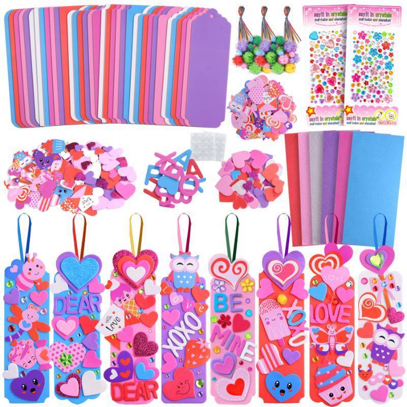 lot 58120 image: Ruicnte Valentines Day DIY Craft Gifts for Kids,36Sets Holiday Crafts Making Ornament Bookmark Kit for Kid with Assorted Hearts Alphabets Stickers Valentines Favors for Kids Classroom Gifts Exchange - Retail $20