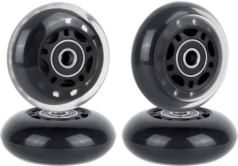lot 58825 image: AOWESM 64mm Inline Skate Wheels 82a wBearings ABEC-9 for Rollerblade, Pelican Storm Case, Roller Board Bag, Carry-on Luggage Suitcase, Water Rower Seat, Steady Rest Wood Lathe, etc (4 Pack) (Black) - Retail $17