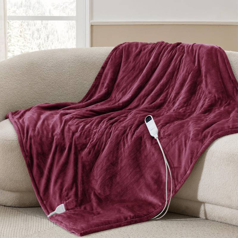lot 59951 image: Bedsure Heated Blanket Throw Blanket - Fast Heating Electric Blanket, Soft Flannel Heated Throw with 4 Time Settings, 6 Heating Settings, for Grandma, Women, Men (50x60, Red) - Retail $50