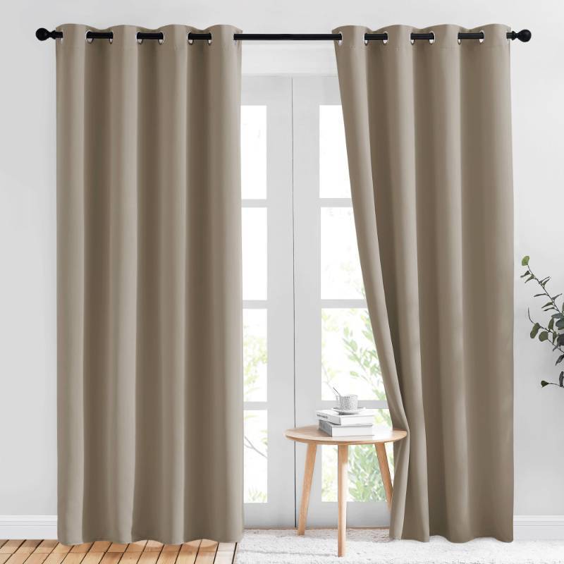 lot 61507 image: NICETOWN Sleep Blackout Curtains 84 inches Length for Small Windows, Noise Reducing and Block Draft Panels for Door Doorway Laundry Office Luxury Decor Theme (2 Panels, Taupe, W52 x L84) - Retail $32
