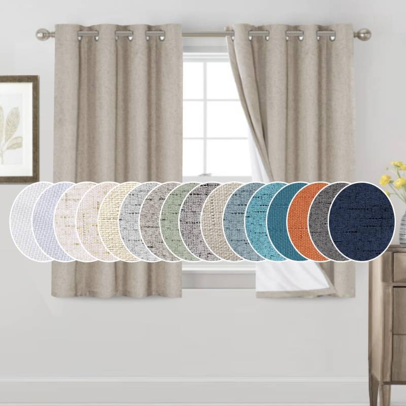 lot 61513 image: PrinceDeco Linen Blackout Curtains 100% Blackout Curtains for Bedroom Grommet Room Darkening Curtains & Drapes Thermal Insulated White Liner Noise Reducing Window Treatment Drapes,52 W x 54 L,Stone - Retail $31