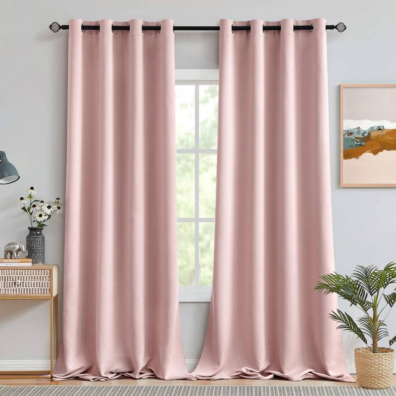 lot 61518 image: MIULEE Blackout Curtains 96 Inches Long for Bedroom Living Room Thermal Insulated Room Darkening Grommet Top Solid Light Blocking Drapery Set of 2 Window Panels Baby Pink - Retail $39