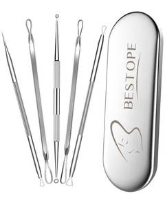 lot 29276 image: BESTOPE Blackhead Remover Blackhead Removal Pimple Comedone Extractor Tool - Treatment for Blemish Whitehead Popping Zit Removing with Metal Case (Silver) - Retail $8