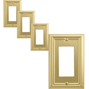 lot 29278 image: OKAWYC Single Decorator Light Switch Cover Adler Metal Wall Plate, 4-Pack Brushed Brass 1 Gang Single Rocker, for Receptacle Dimmer Switch GFCI Outlet Decorative Wallplate, Durable - Retail $16