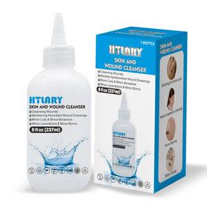 lot 29300 image: HTLARY Skin and Wound Cleanser 0.9% Saline Solution. Formulated to Manage cuts, abrasions, and Minor Burns While Providing Gentle Hydration and Preparation for Absorbent dressings - Retail $18