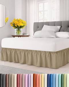 lot 29304 image: Wrap Around Dust Ruffle Bed Skirt - Beige - TwinTwin XL Size Beds with 12 Inch Drop - Easy Fit Elastic Strap - Adjustable Pleated Bedskirt wBrushed Fabric - Wrinkle Free - Women, Men, Kids & Teens - Retail $23