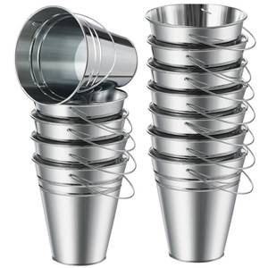 lot 32023 image: Sadnyy Metal Buckets with Handle, Galvanized Bucket 4.5 x 5 Inch Basket Bucket Party Supplies, Crafts for Christmas Halloween Candy Bars Vase Crafts(Silver) - Retail $21