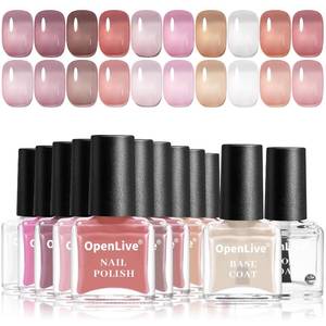 lot 32024 image: OpenLive Jelly Nail Polish Set, 10 Color With 2Pcs Base and Top Coat Quick Dry High Gloss Shine Nail Polish Non Gel Translucent White Nude Pink Color Holiday Gift Giving 5ML - Retail $10