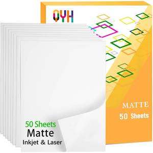 lot 41579 image: QYH Printable Vinyl Sticker Paper for Inkjet & Laser Printer - Matte White Waterproof, Compatible with Cricut, Silhouette, 50 Sheets, Ideal for Small Business & DIY Crafters (LabelsDecor) - 8.5x11 - Retail $16
