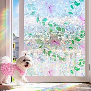 lot 41601 image: Coavas Window Privacy Film, Stained Glass Window Film Decorative, Rainbow Static Cling Windows Coverings Film, Floral Non-Adhesive Sun Blocking Decals for Home Bathroom Door, Pink, 17.5 x 78.7 - Retail $10