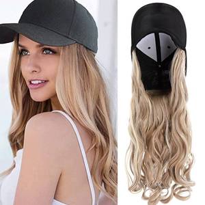 lot 43629 image: S-noilite 16 Baseball Cap with Hair Baseball Hats with Hair Attached Curly Wavy Cap Wig with Hair Extensions Adjustable Curly Baseball Hat Wig for Women (16 -Curly, Sandy Blonde & Bleach Blonde) - Retail $25
