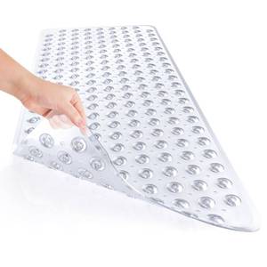 lot 43630 image: AmazerBath Shower Mat Non Slip 40 x 16 Inches, Shower Stall Mats with Suction Cups and Drain Holes, Non Slip Bath Mat for Tub for Elderly & Kids, Clear - Retail $12