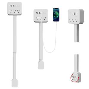 lot 43632 image: Electrical Outlet Extender Stick, 18-28 Extendable Power Strip with 180° Rotating Plug, 2 USB-A, 1 USB-C, 3 AC Outlets, Wall Plug Extender for Behind Couch, Sofa, Nightstand