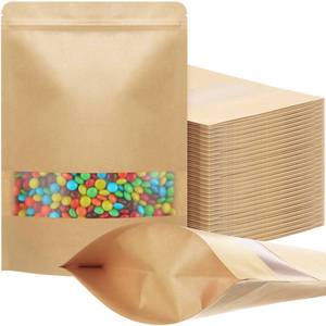lot 43634 image: Geosar 300 Pcs Stand up Kraft Pouches with Window 7 x 10 Inch Kraft Paper Sealable Pouches with Notch Heat Sealable Resealable Bags for Small Business, Zipper Food Storage for Packaging, Snacks - Retail $40