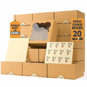 lot 43637 image: Cookie Boxes for Gift Giving 6X6X3 Inches Bakery Boxes with Window - Extra Thick Small Cookie Containers for Treats, Desserts, Strawberries, Cupcakes, Candy, Charcuterie, Baked Goods, Pastry - Retail $16