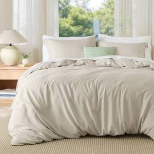 lot 51103 image: Bedsure Duvet Cover California King Size - Soft Double Brushed Bedding Set for Kids & Adults, Zipper Closure, 3 Pieces, Includes 1 Duvet Cover (104x98) & 2 Pillow Shams, NO Comforter, Linen - Retail $30