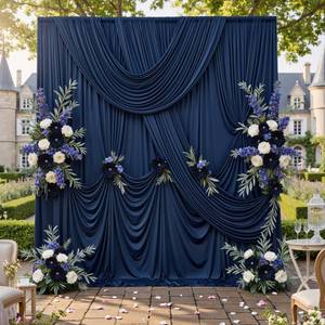 lot 51104 image: 10x10ft Wrinkle Free Navy Blue Backdrop Curtains for Party Background, Silky Polyester Blue Photo Backdrop Drapes 2 Panels 5x10ft Back Drop Cloth Drapery for Wedding Birthday Photography Decor - Retail $29