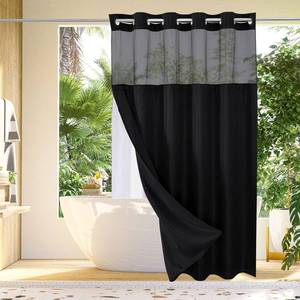 lot 51105 image: Gibelle No Hook Waffle Weave Shower Curtain with Snap-in Fabric Liner Set for Bathroom, Hotel Style with Mesh Top Window, Waterproof & Washable, Black, 72x74