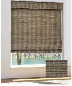 lot 11754 image: UNISHADES Cordless Bamboo Roman Shades for Windows, 26.5W x 48H, Driftwood