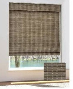 lot 11762 image: Cordless Bamboo Roman Shades for Windows, 30.5W x 48H, Driftwood